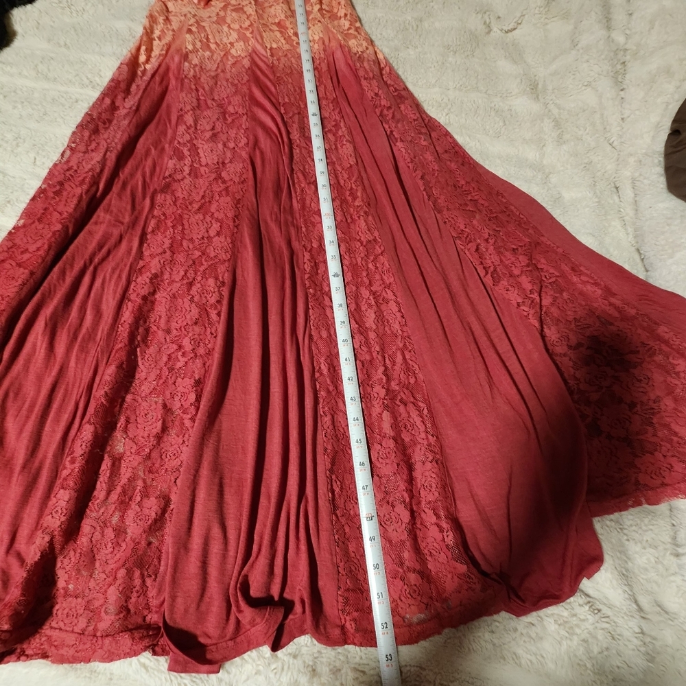 Indigo Thread Co Maxi Slip Dress Sz S NWT Peach/Burgandy Ombre Floral Lace Boho - Picture 3 of 7